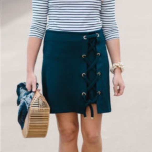 Kensie Lace-Up Navy Skirt - Picture 7 of 7